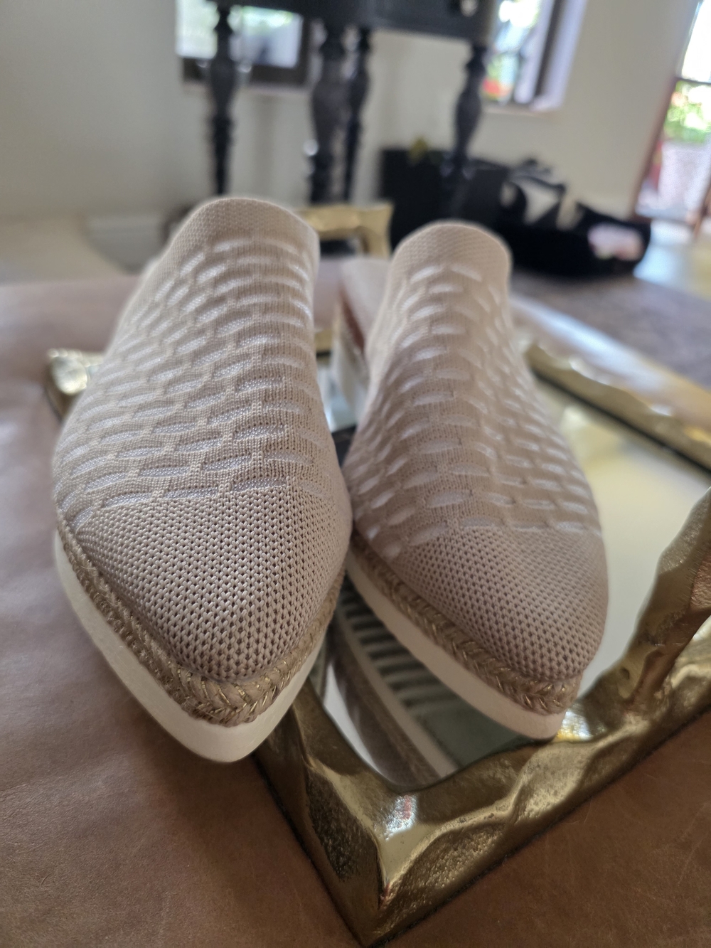 Knit Slip-On Women's Flats in Light Beige